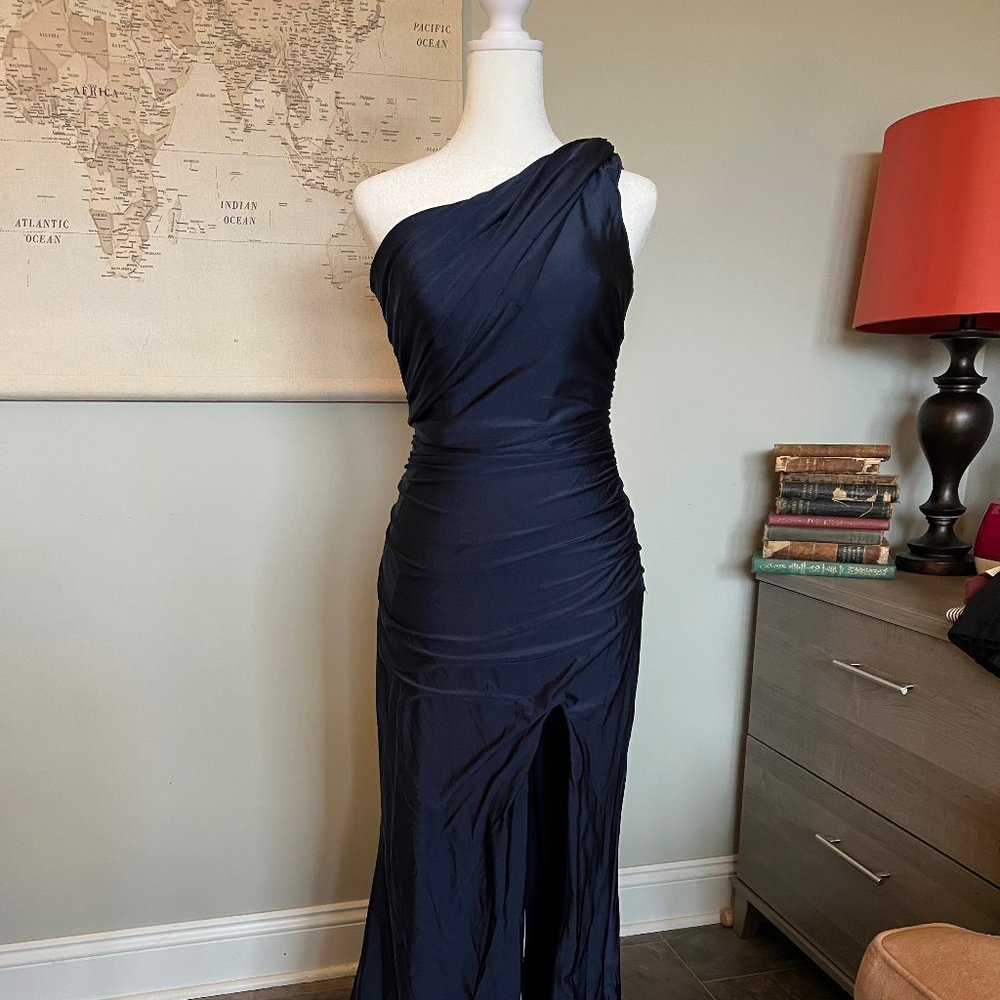 Formal Single Shoulder Dark Navy Blue Dress